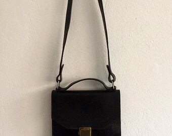 Vintage Black Leather Bag, Rustic Character, Travel