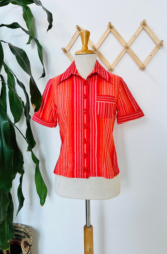 Vintage boho blouse, orange, short sleeve, hippy