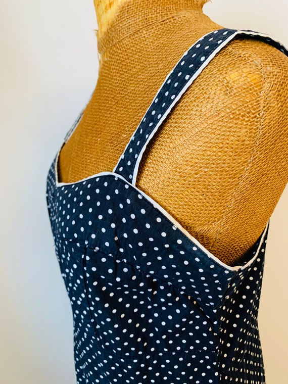 Vintage summer dress, blue white polka dots, cott… - image 5