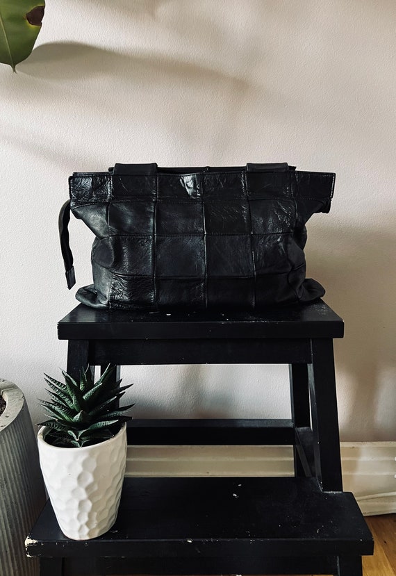 Vintage leather purse / bag, black, boho chic