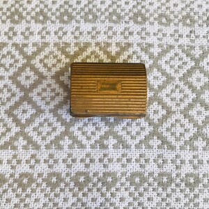 Vintage Pill Box, Ridged Travel Souvenir | Gold Metal, Clasped Rectangular, 1.5, 1.25, 0.5 In - Moscow London
