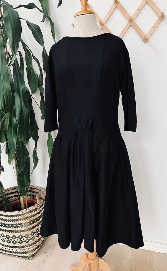 Vintage black dress, midi length, cocktail dress, 