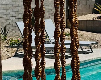 Macrame Plant Hanger, Vintage Boho Planter | Cotton Rope Wooden Beads | 70" Long, 7" Wide, Fringe