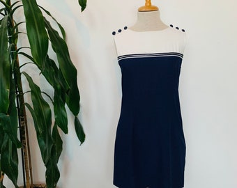 Ladies vintage dress, blue white, summer, nautical, sleeveless