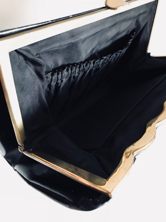 Ladies vintage black leather clutch/evening bag/p… - image 7
