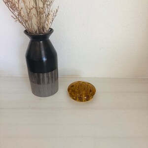 Vintage Flower Frog, Round Amber Glass Insert | 10 Holes Centerpiece | Retro Home Decor, Collectible