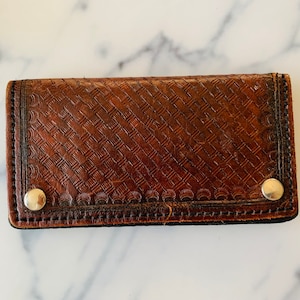 Cartera de cuero vintage, marrón, occidental, rugosa, rústica