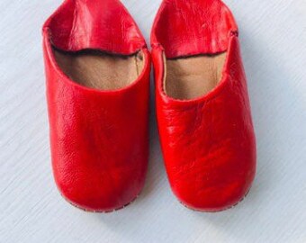 Vintage baby booties in red leather