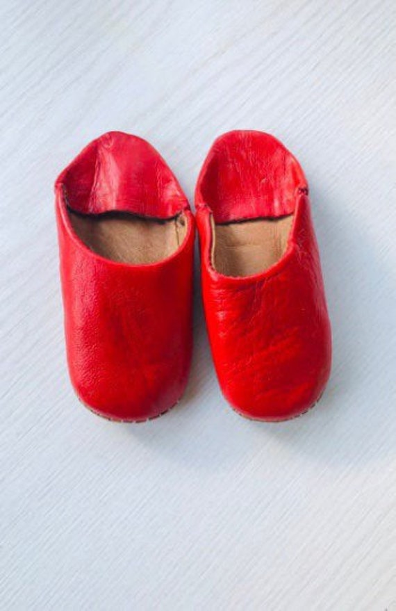 Vintage baby booties in red leather