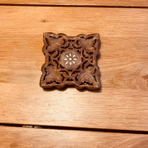 Vintage wood trivet, ethnic, Indian