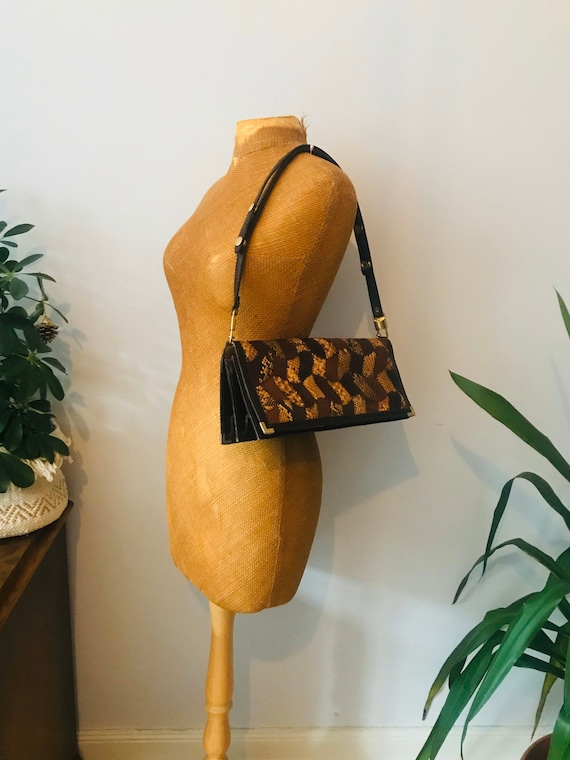 Vintage brown snakeskin leather patchwork boho bag