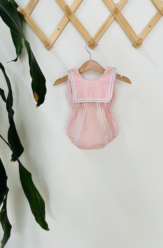 Vintage baby girl romper / onesie, pink, romantic