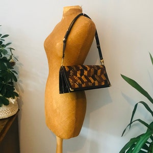 Vintage 1970s purse / bag, brown, patchwork, snakeskin leather