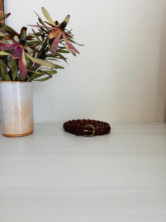 Vintage Braided Belt, Brown, Leather, Boho Chic, Skinny - Etsy display picture 1