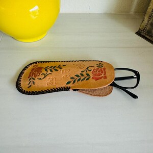 Vintage Glasses Case, Tooled Rose Western Style | Leather | 7.75 X 3.75 Inches, Monogram CSF