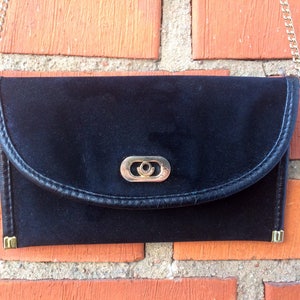 Vintage suede purse, black, leather, mod