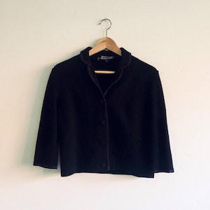 Ladies vintage blazer, black wool cropped sweater jacket