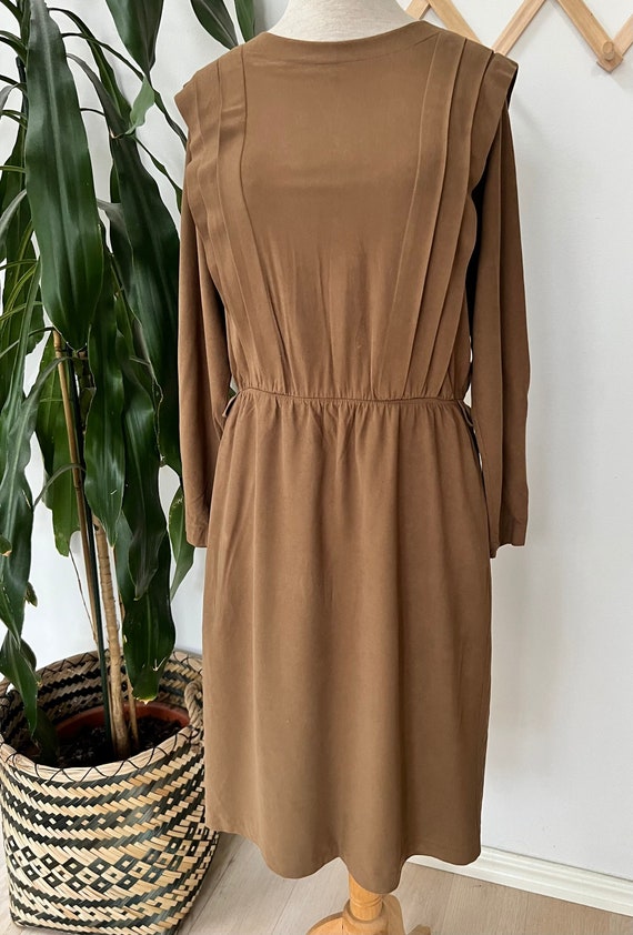 Vintage boho dress, brown, microsuede, buttons, lo