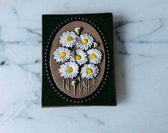 Vintage wall tile, daisies, ceramic, housewarming gift
