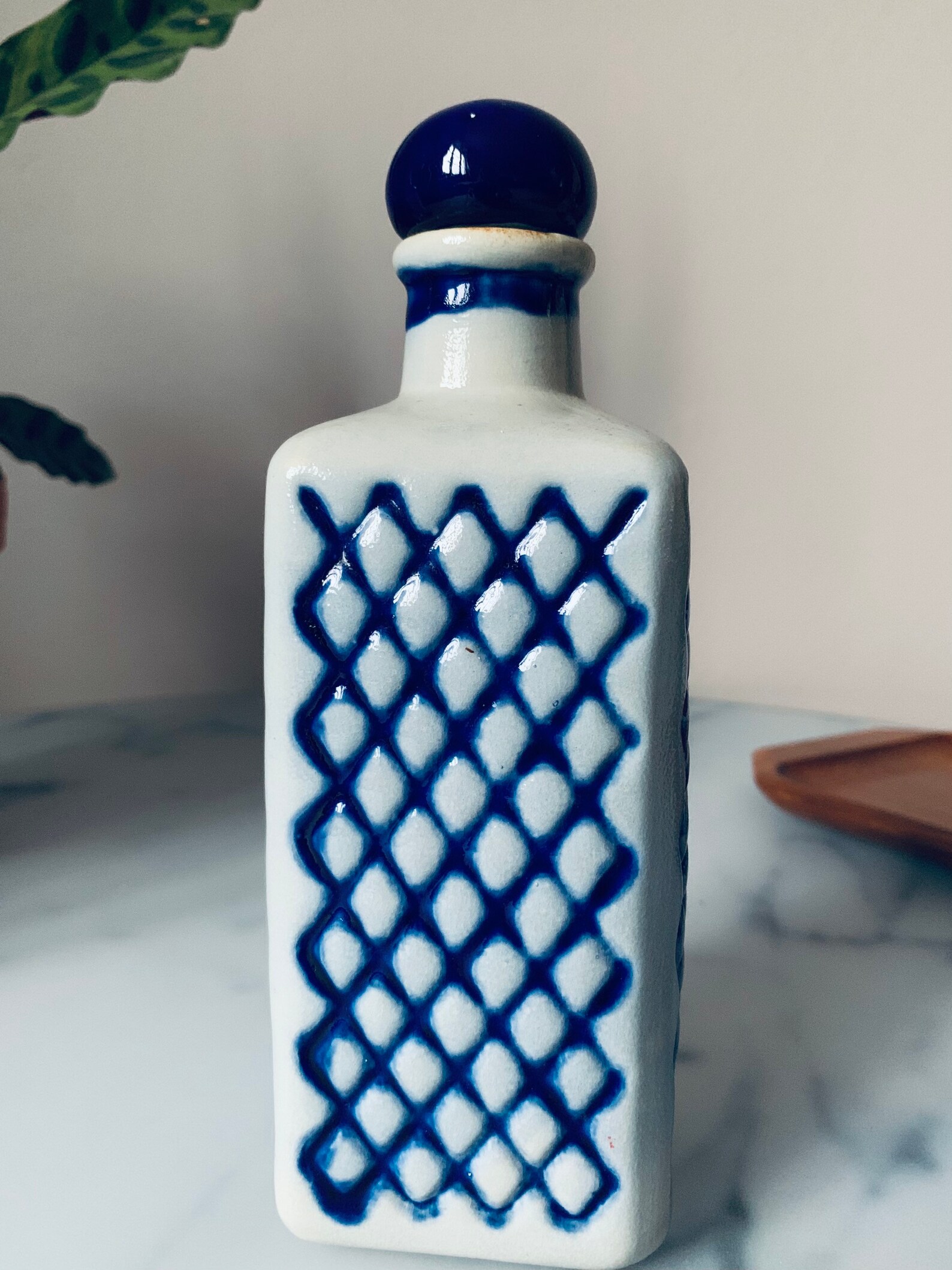 Vintage Decanter Shot Glasses Blue White Ceramic Etsy