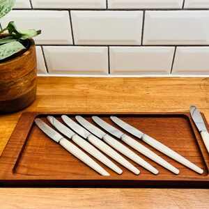 Vintage white knives, set of six, cheese knives, mid century