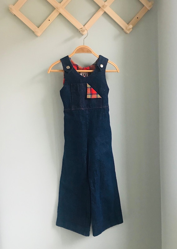 Vintage kids overalls, denim, plaid