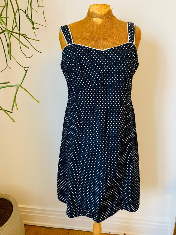 Vintage summer dress, blue white polka dots, cott… - image 2