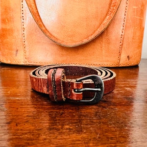 Vintage leather belt, ladies, brown, skinny, boho chic