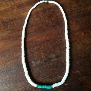 Vintage shell necklace, white turquoise gold