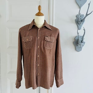 Vintage mens shirt, western, Lee, plaid brown Americana