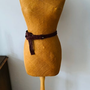 Vintage leather belt, brown, braided, woven, boho chic
