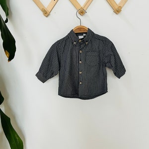 Boys vintage button up plaid long, short sleeve, POP, 6 months