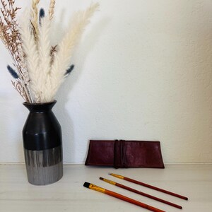 Vintage leather pencil case, brushes, makeup