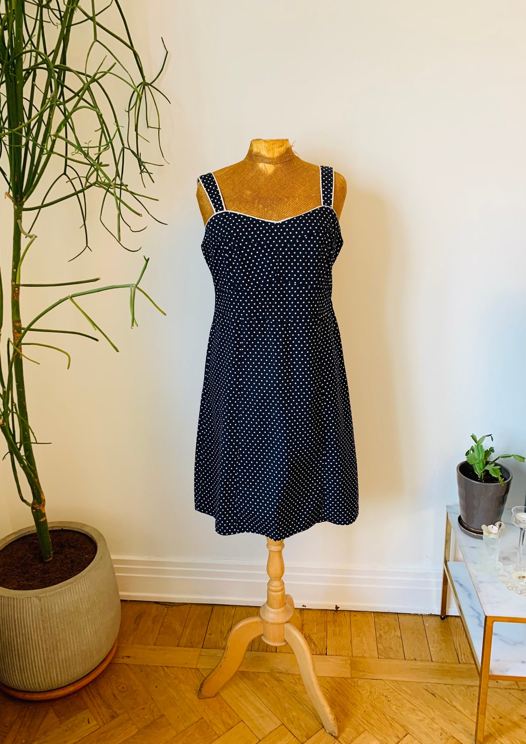 Blue polka dot summer dress hot sale