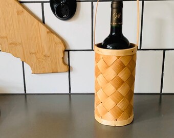 Vintage bottle basket, wine carrier, picnic, boho