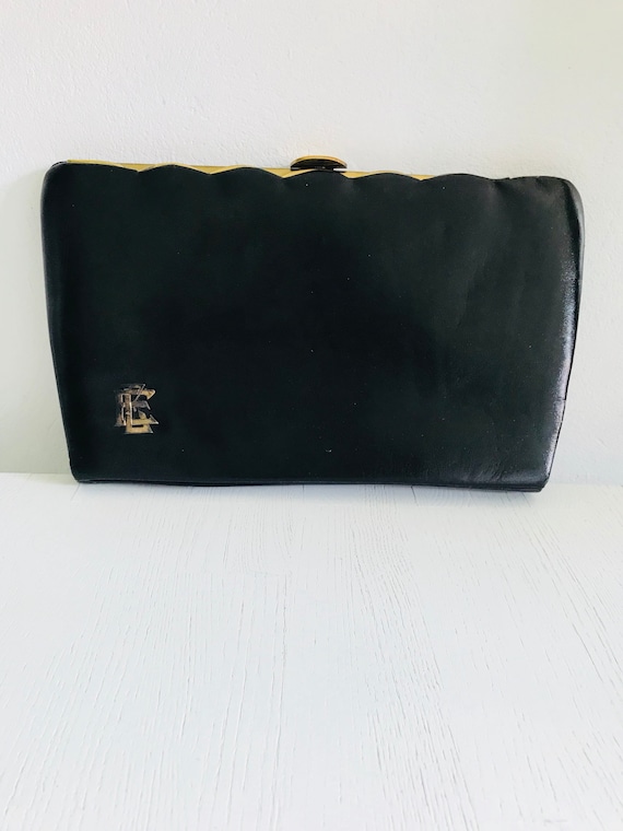 Ladies vintage black leather clutch/evening bag/p… - image 1