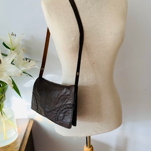 Vintage leather bag/purse/handbag/clutch, brown rustic, boho, mid century
