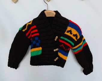 Cardigan bébé vintage, pull tricoté à la main