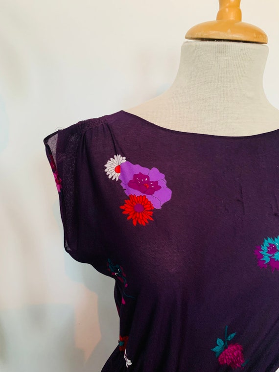 Vintage ladies dress, sheer purple floral print, … - image 7