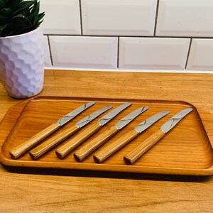 Mid century modern knives, cheese knives, set of six, Wood
