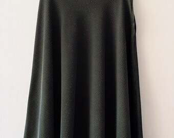 Polkadot Skirt, Vintage A-Line Midi, Black White - High Waist, Polyester Travel-Friendly, Size 8 Medium