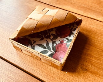 Vintage napkin holder, wood, boho, home decor, woven, Sweden