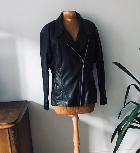 Ladies vintage jacket, 1980s black leather, glam r