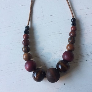 Vintage beaded necklace, boho, modern, wooden beads