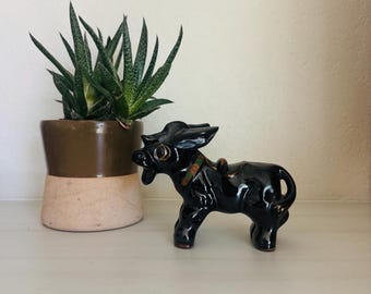 Vintage ceramic donkey, black, 1950s