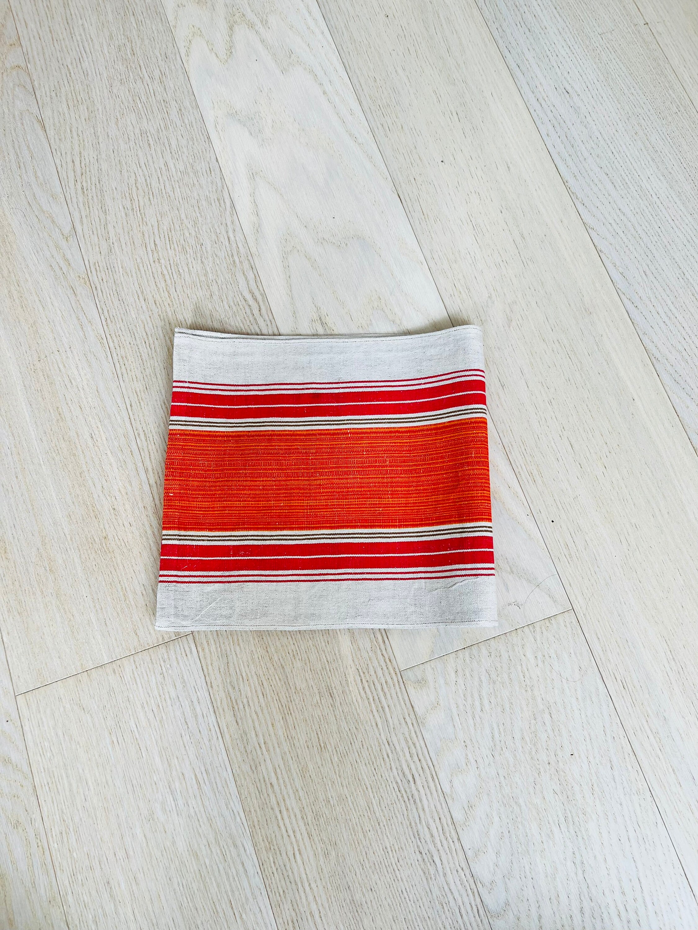 Vintage table runner / table linen, boho, folk, orange red
