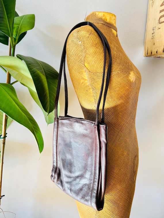 Vintage leather purse / bag,1980s, brown, retro, s