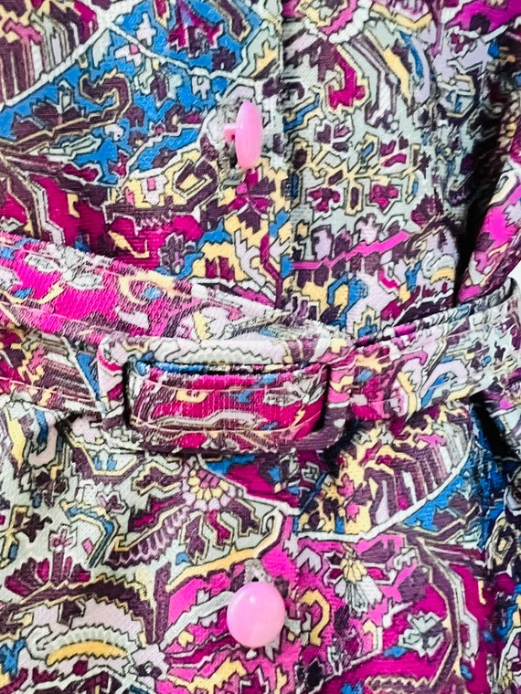 Ladies vintage blouse / top, belted, paisley, pur… - image 6