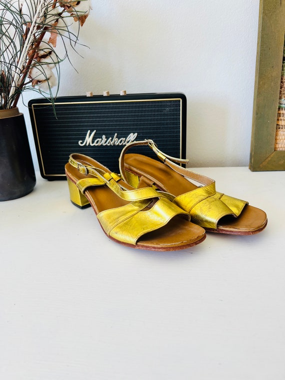 Vintage leather shoes, gold leather, ladies, dres… - image 1