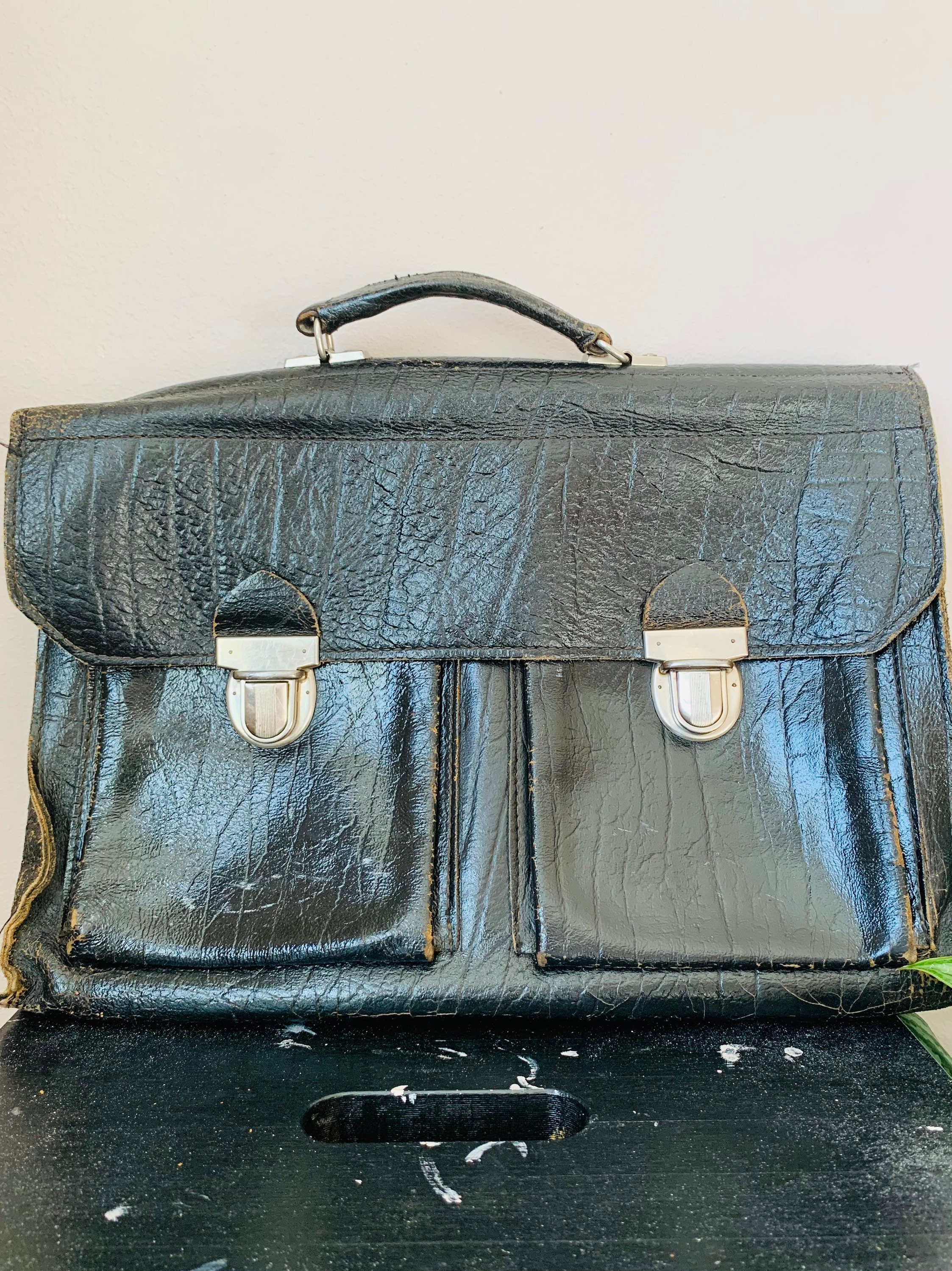 Vintage Leather Briefcase, Black - Etsy